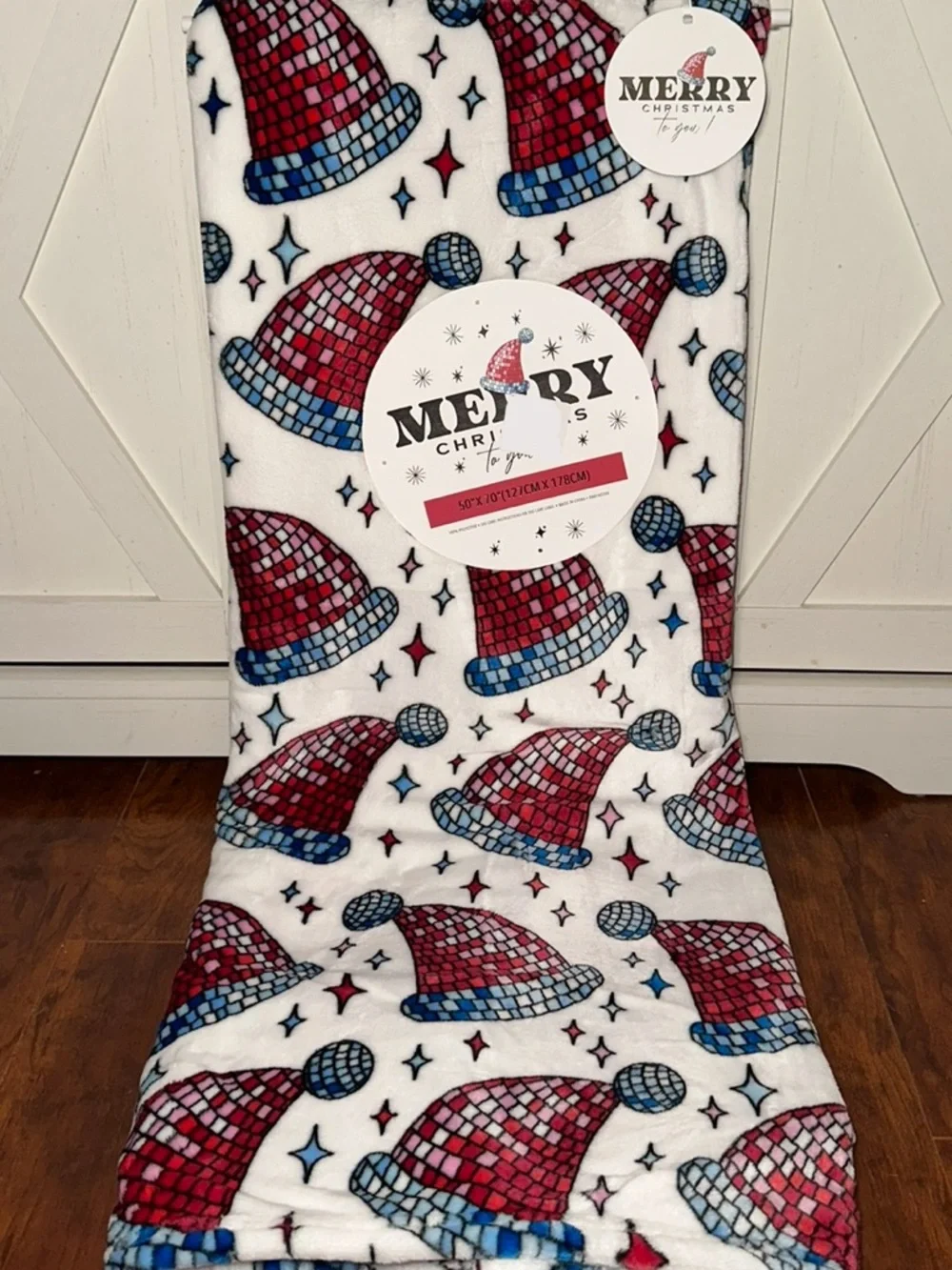 Merry Christmas Disco Santa Hat Plush Throw Blanket